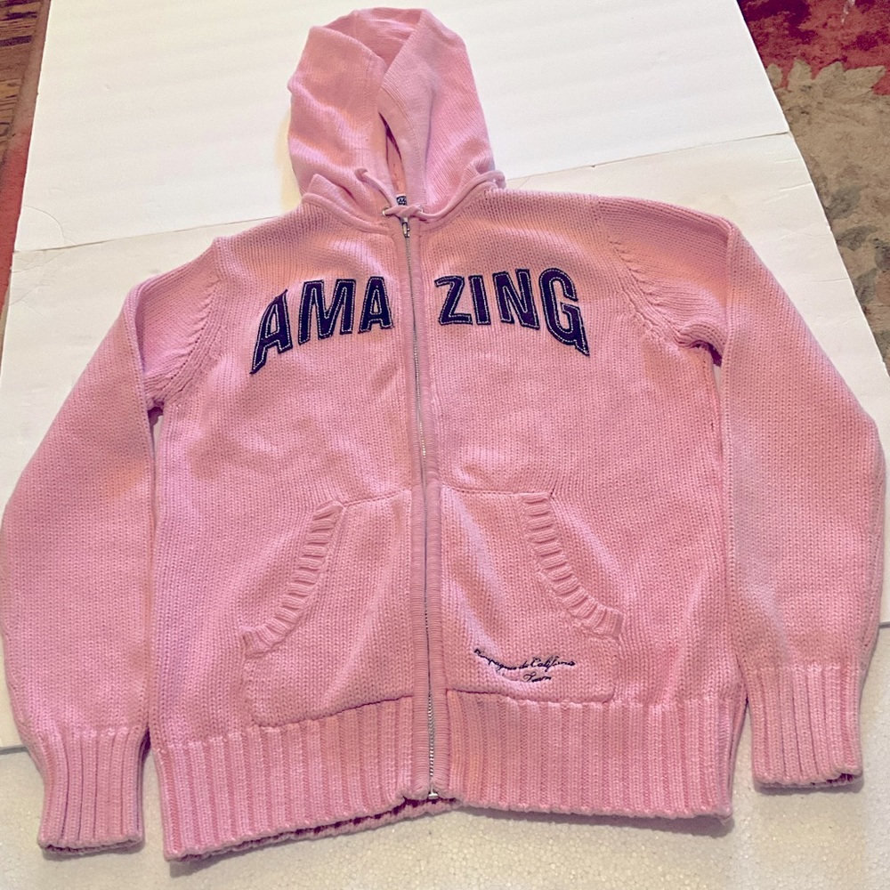 Campagnie hooded sweater size 3 color pink length 23 1/2, pit to pit 20 inches.